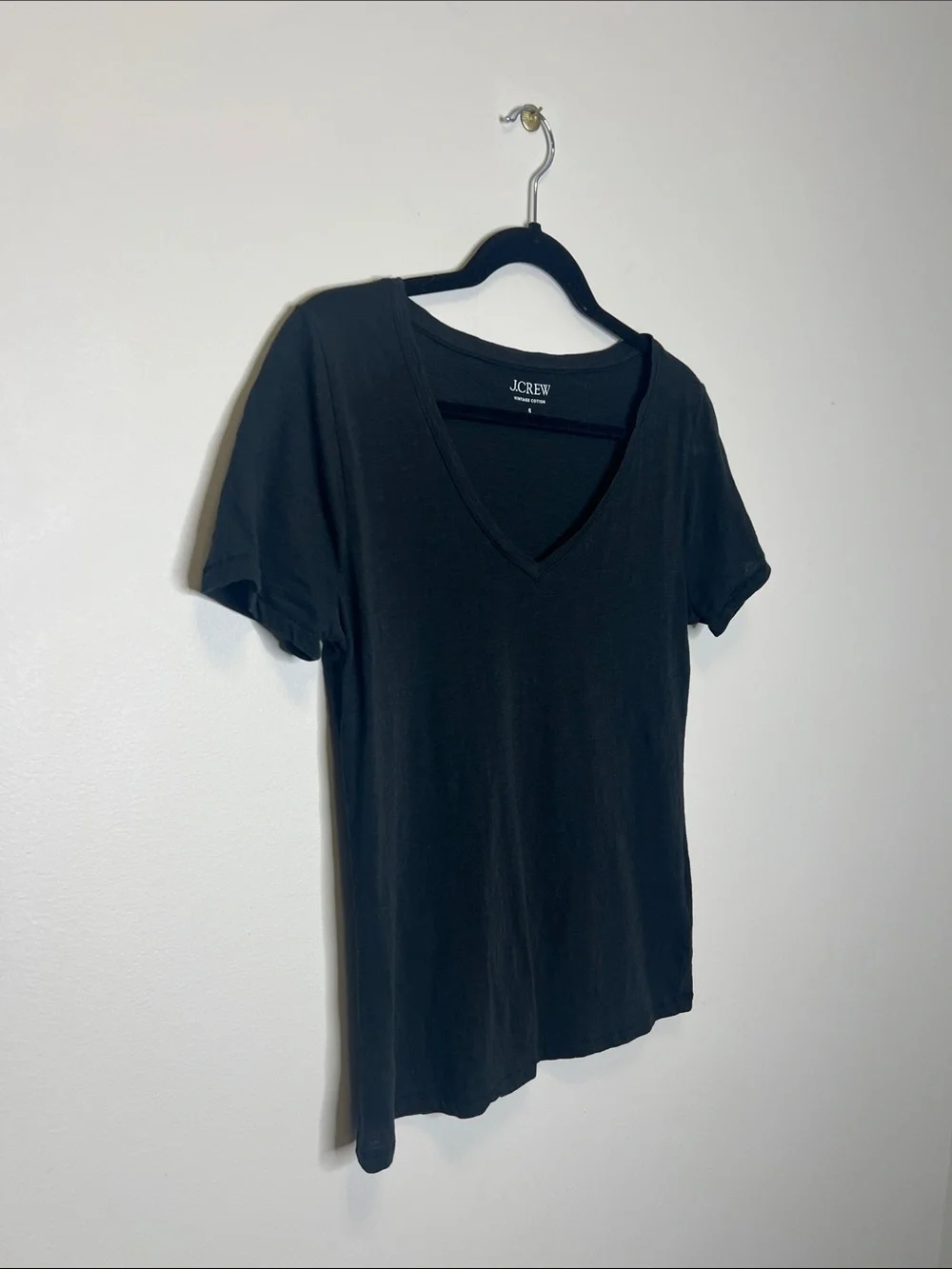 J. Crew Vintage Cotton Classic V Neck Black Tee size Small